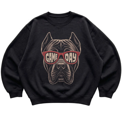 Black Cane Corso Game Day Sunglasses sweatshirt, laid flat