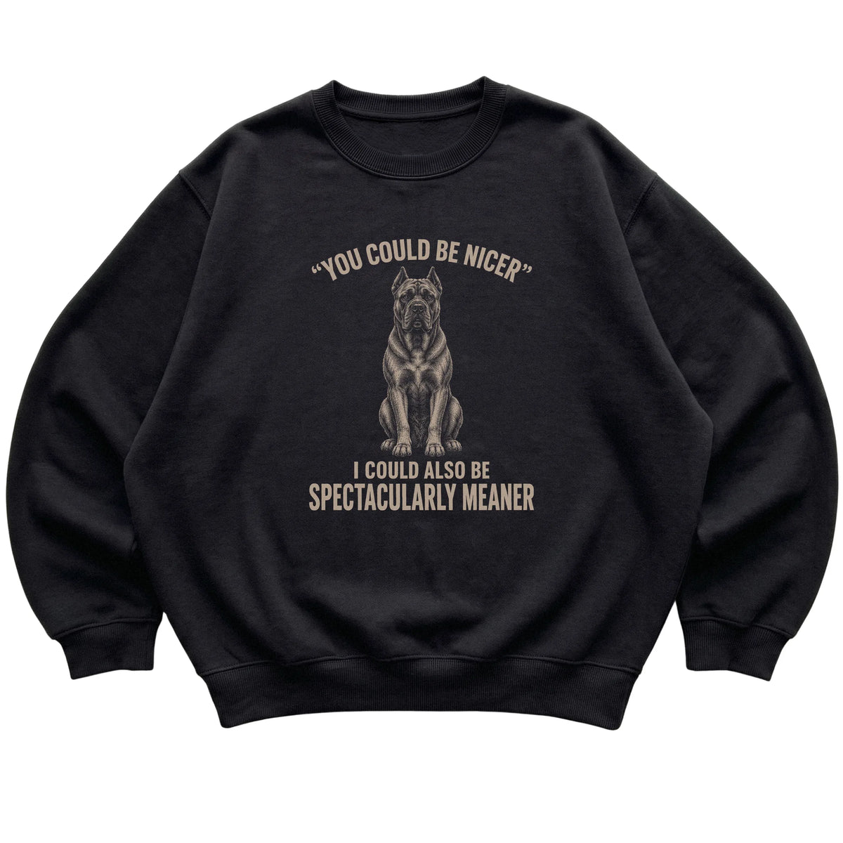 Cane Corso Guard Dog Sweatshirt in Black — flat lay