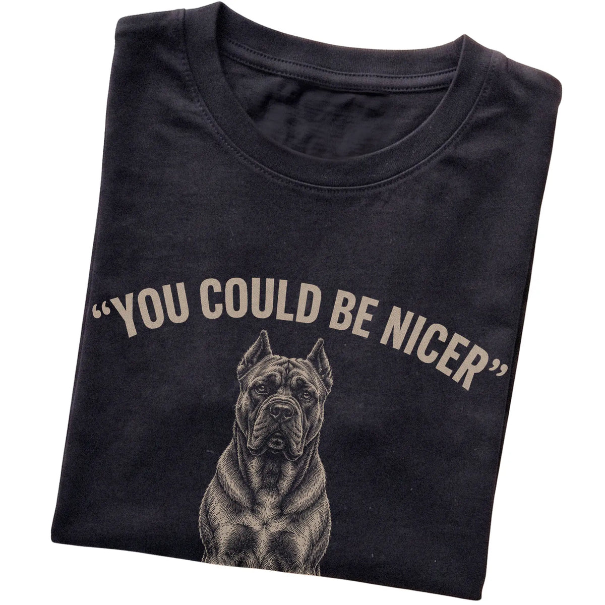 Cane Corso Guard Dog T-Shirt in Black — folded detail