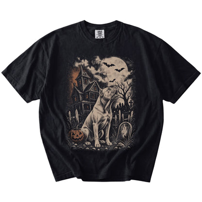 Cane Corso in a vintage haunted-house scene on a Black Comfort Colors® T-shirt