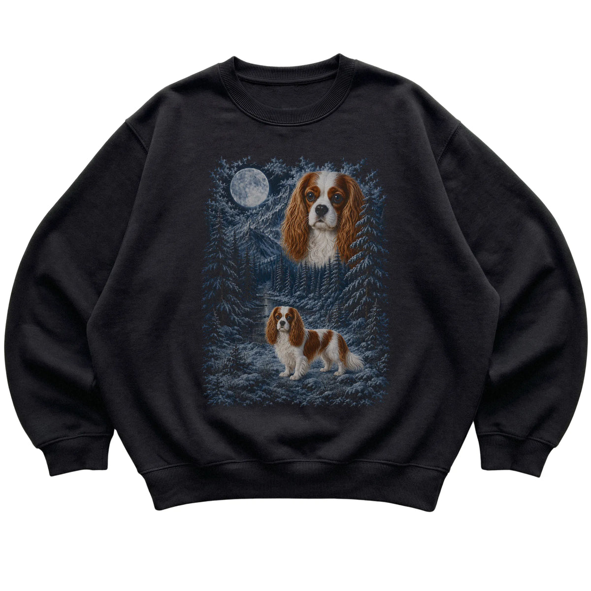 Cavalier King Charles Spaniel Forest Moon Sweatshirt in Black