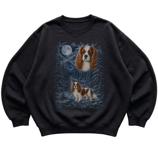 Cavalier King Charles Spaniel Forest Moon Sweatshirt in Black