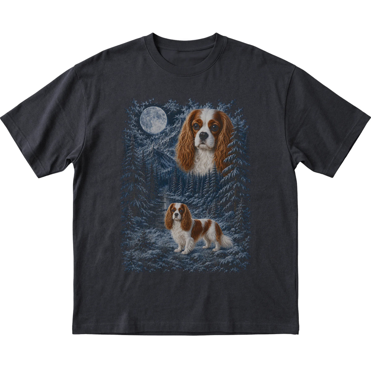 Cavalier King Charles Spaniel Forest Moon T-Shirt in Black