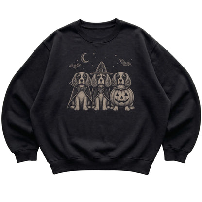 Black Cavalier King Charles Spaniel Halloween Costume sweatshirt, flat view