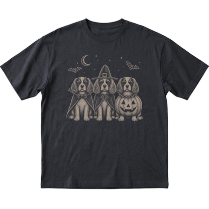 Black Cavalier King Charles Spaniel Halloween Costume T-shirt, flat view