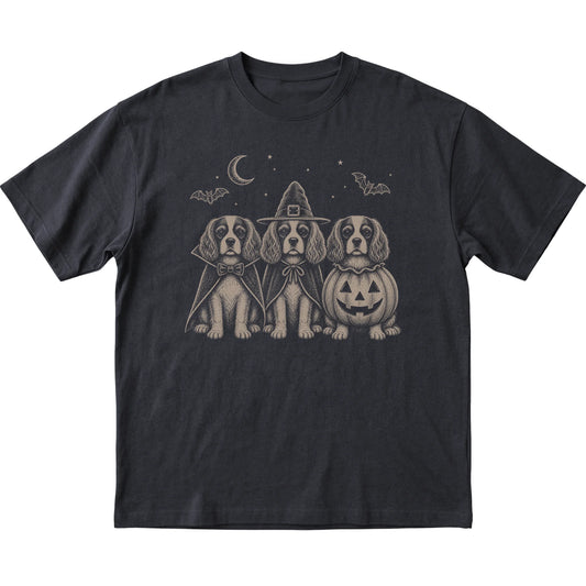Black Cavalier King Charles Spaniel Halloween Costume T-shirt, flat view