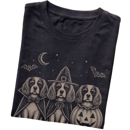 Black Cavalier King Charles Spaniel Halloween Costume T-shirt, folded view