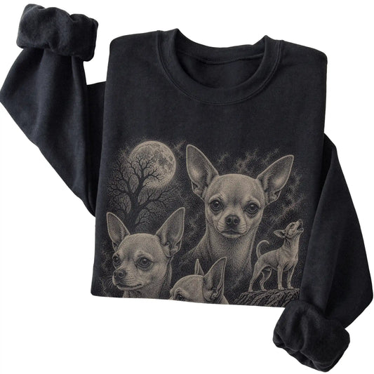 Chihuahua 90s Moon Sweatshirt in Black — folded detail