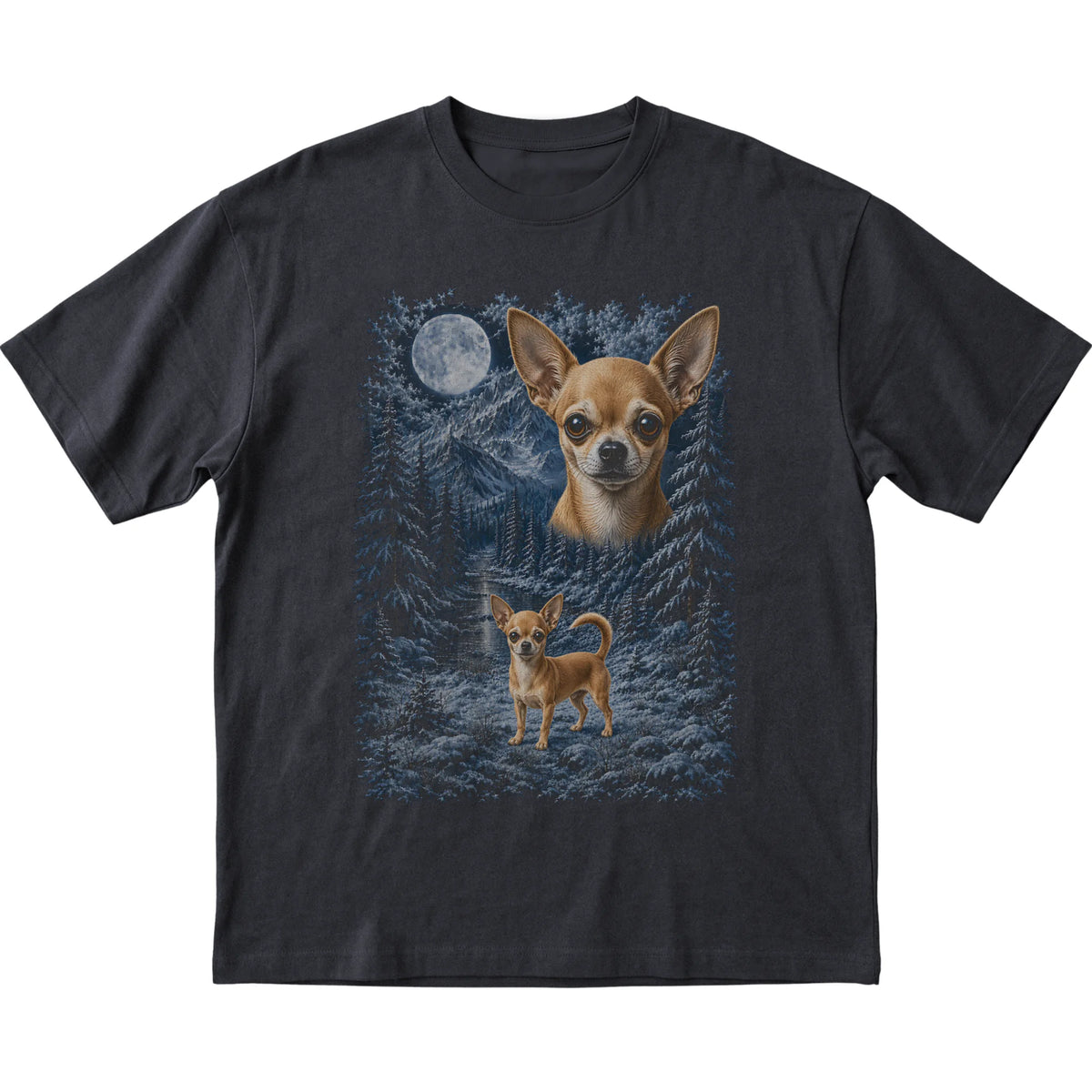 Chihuahua Forest Moon T-Shirt in Black