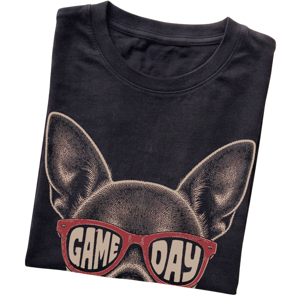 Black Chihuahua Game Day Sunglasses T-shirt, folded
