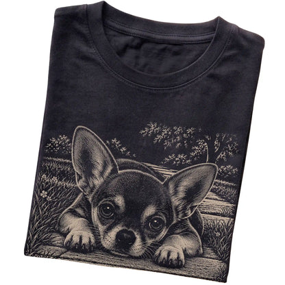 Chihuahua Karma Softstyle T-shirt in Black — Folded Detail