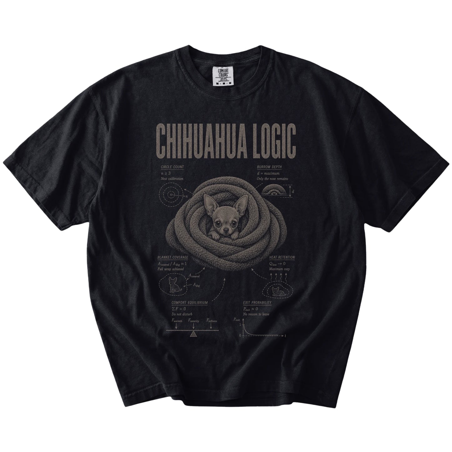 Black Chihuahua Logic T-Shirt laid flat