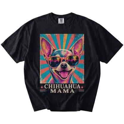 Retro Chihuahua Mama design on a Black Comfort Colors T-shirt