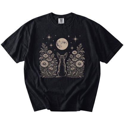 Chihuahua beneath a wildflower moon on a Black Comfort Colors® T-shirt