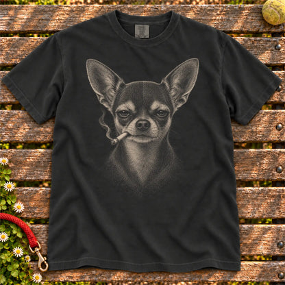 Chihuahua smoking design on a Black t-shirt
