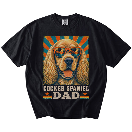 Retro Cocker Spaniel Dad design on a Black Comfort Colors T-shirt