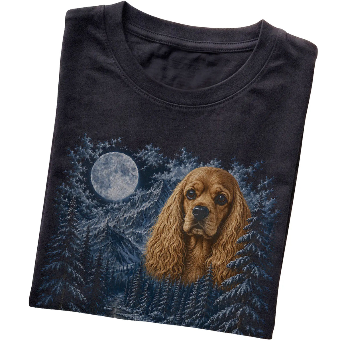 Cocker Spaniel Forest Moon T-Shirt in Black