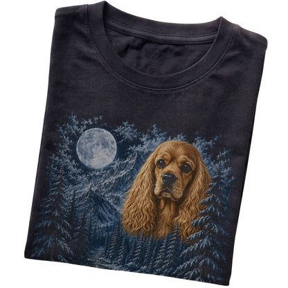 Cocker Spaniel Forest Moon T-Shirt in Black