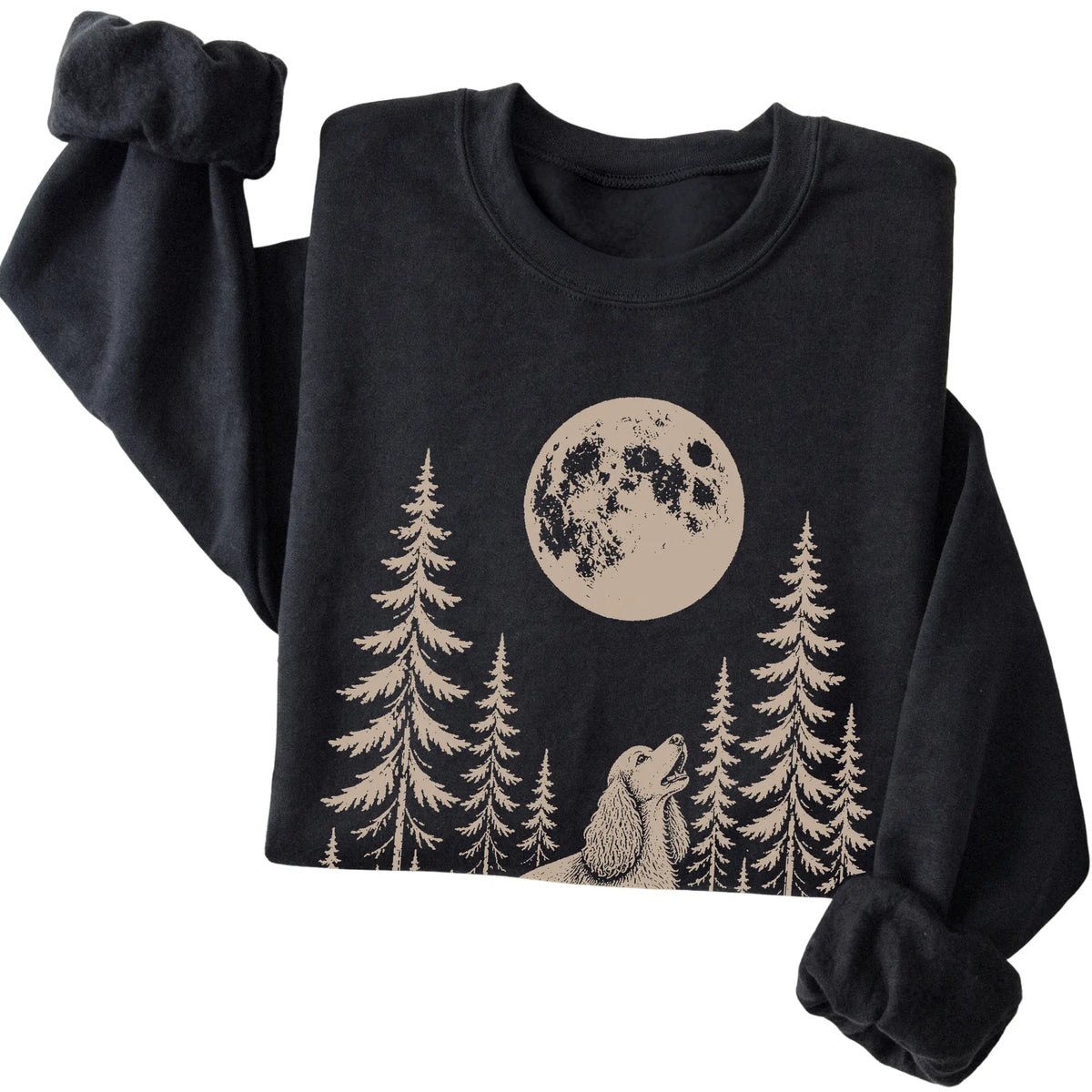 Cocker Spaniel Howling at the Moon crewneck sweatshirt in Black
