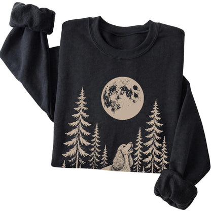 Cocker Spaniel Howling at the Moon crewneck sweatshirt in Black