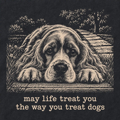 Cocker Spaniel Karma Softstyle T-shirt in Black — Design Detail