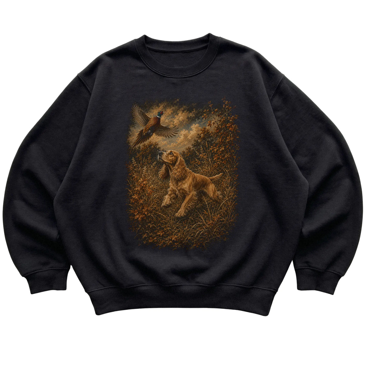 Cocker Spaniel Pheasant Hunting Sweatshirt in Black