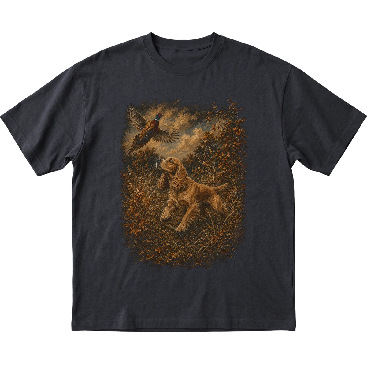 Cocker Spaniel Pheasant Hunting T-Shirt in Black