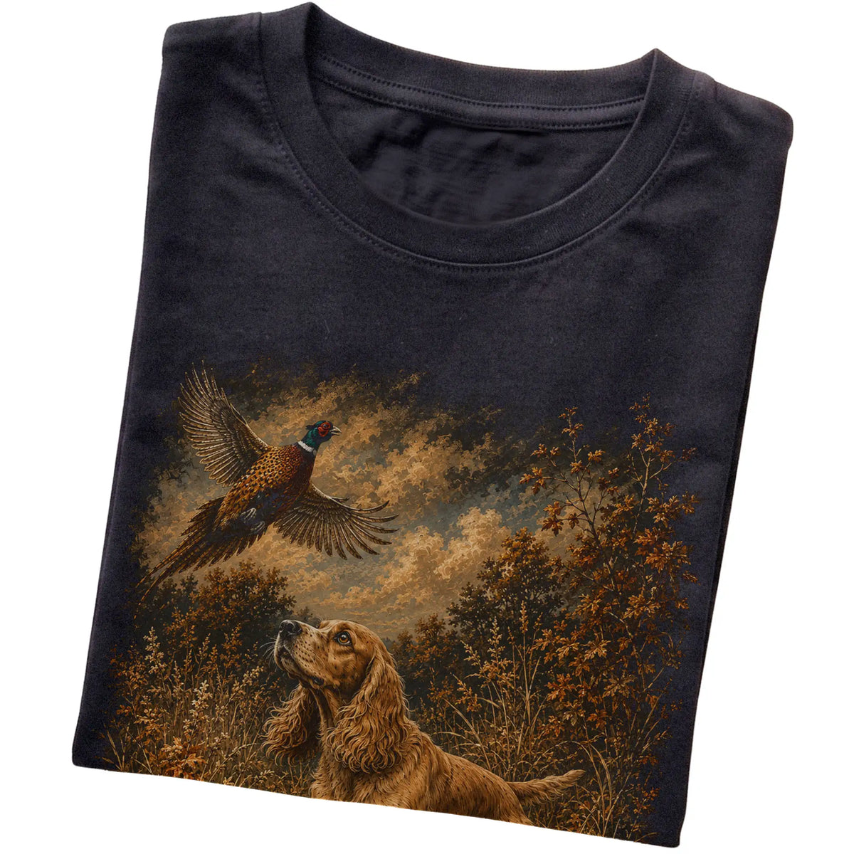 Cocker Spaniel Pheasant Hunting T-Shirt in Black