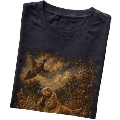 Cocker Spaniel Pheasant Hunting T-Shirt in Black