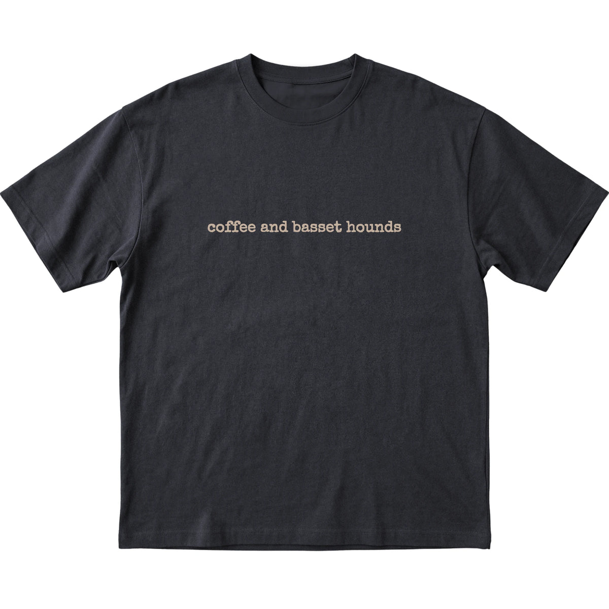 Black Coffee and Basset Hounds T-shirt laid flat