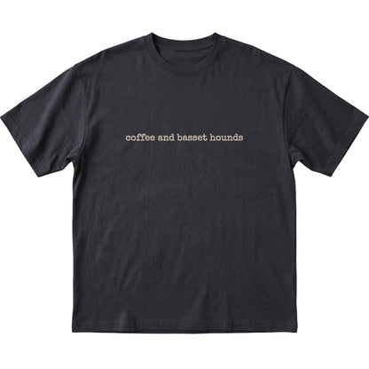 Black Coffee and Basset Hounds T-shirt laid flat