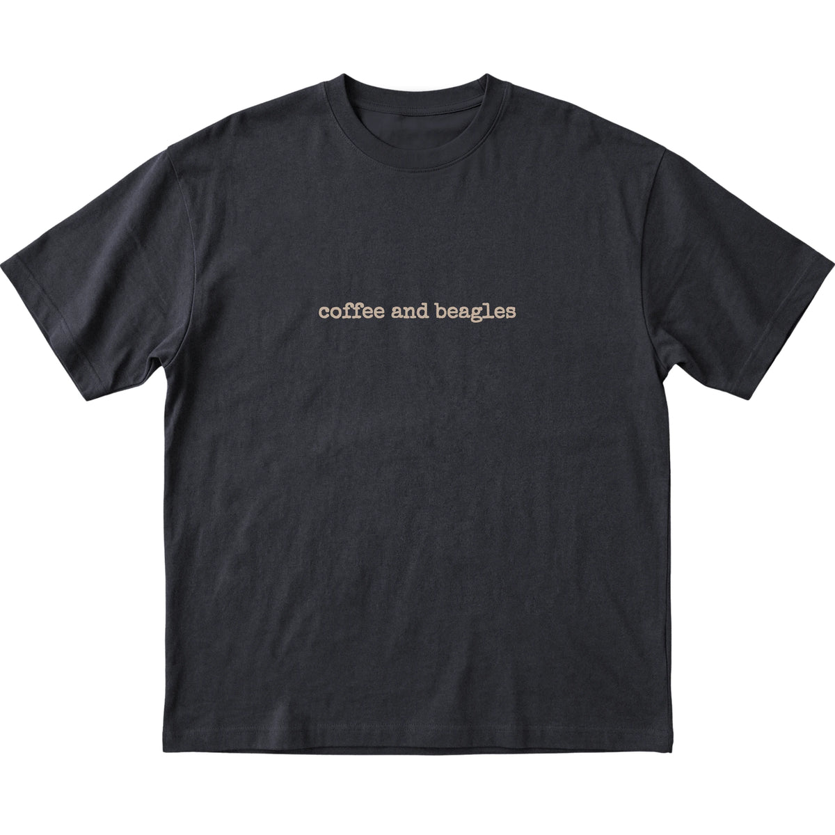 Black Coffee and Beagles T-shirt laid flat