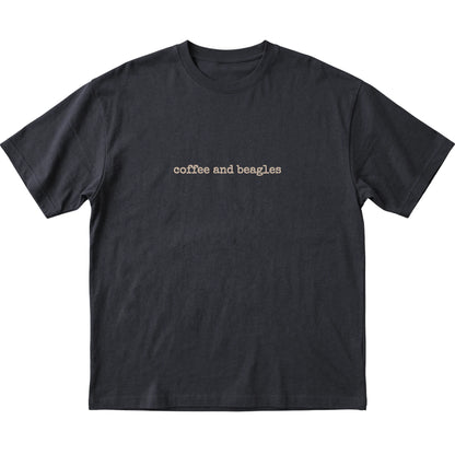 Black Coffee and Beagles T-shirt laid flat