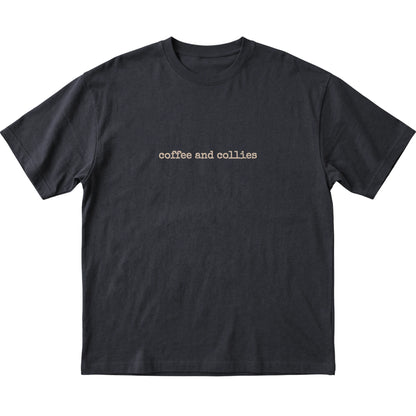 Black Coffee and Collies T-shirt laid flat