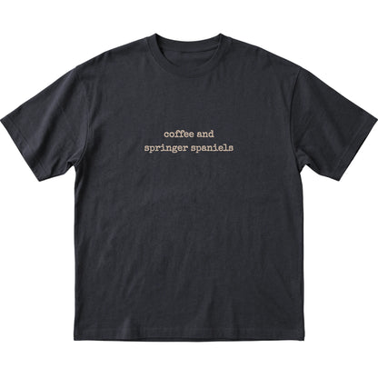 Black Coffee and Springer Spaniels T-shirt laid flat