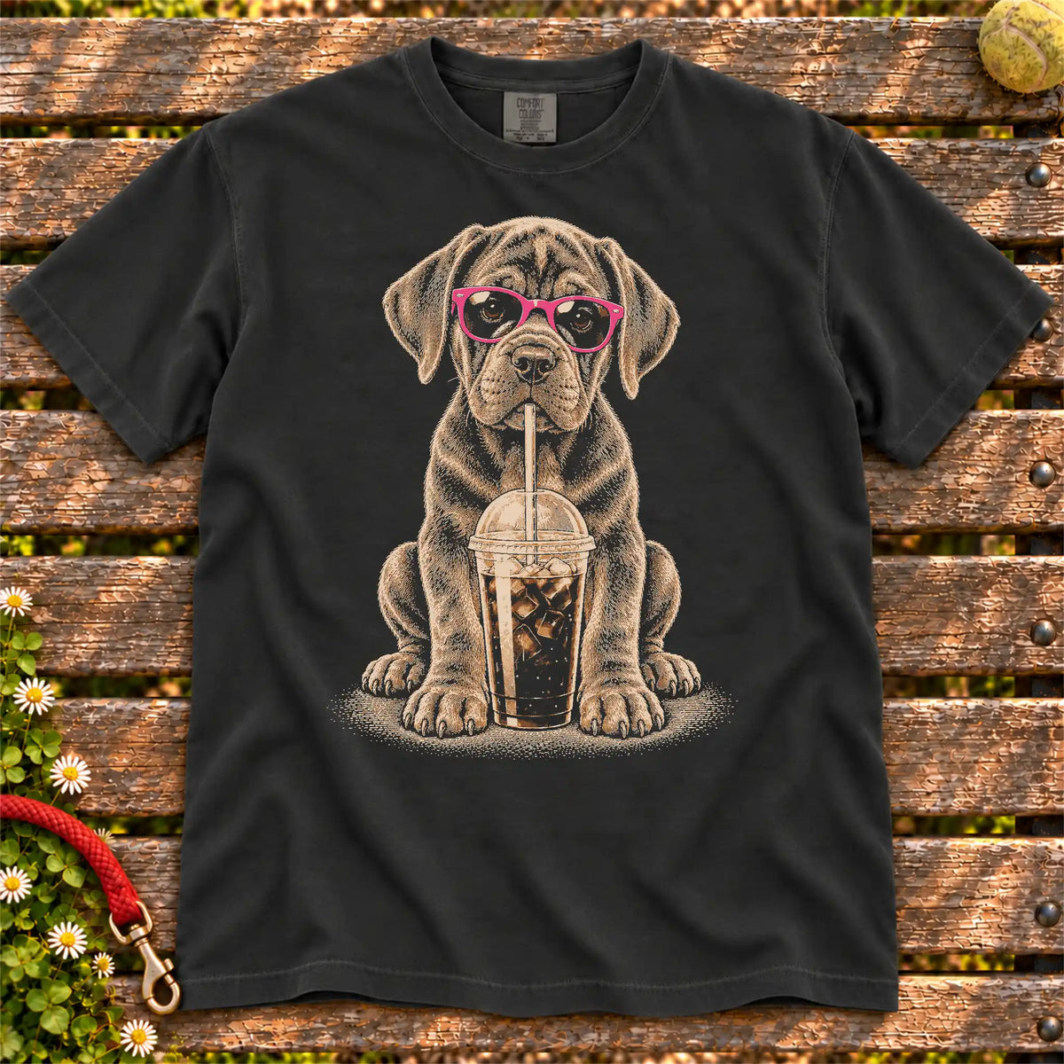 Black Comfort Colors® T-shirt featuring the Cane Corso Cold Coffee design.