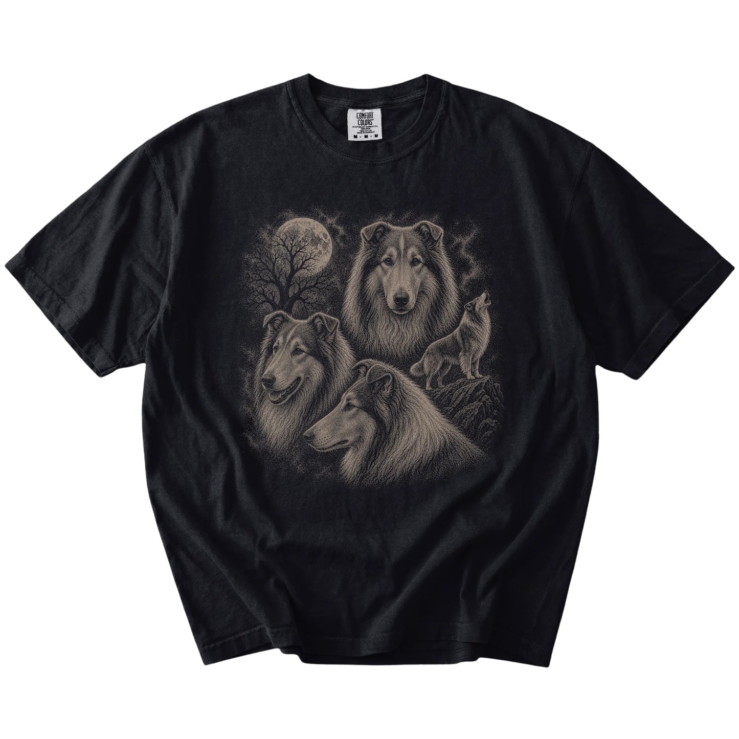 Vintage moon montage featuring Collie on a Black Comfort Colors® T-shirt