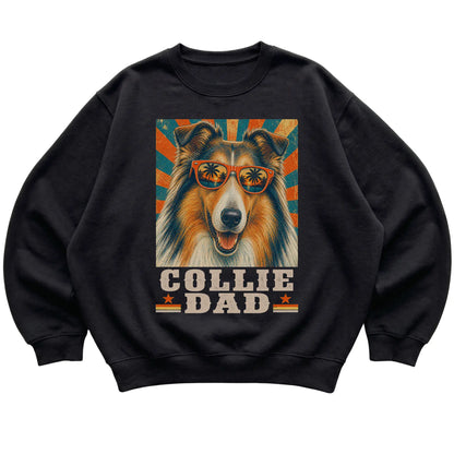Retro Collie Dad design on a Black crewneck sweatshirt