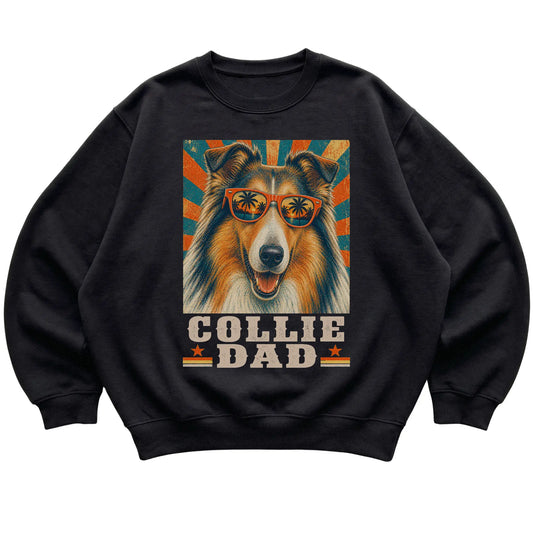Retro Collie Dad design on a Black crewneck sweatshirt