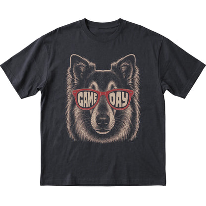 Black Collie Game Day Sunglasses T-shirt, laid flat