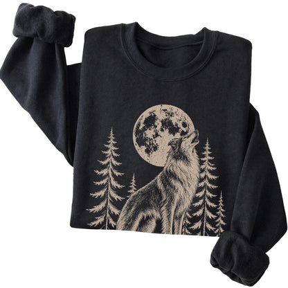 Collie Howling at the Moon crewneck sweatshirt in Black