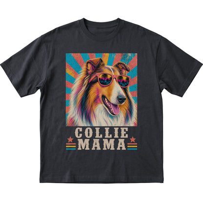 Retro Collie Mama design on a Black softstyle T-shirt