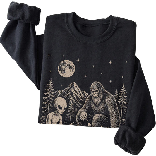 Black Corgi Camping with Bigfoot and Alien folded detail view