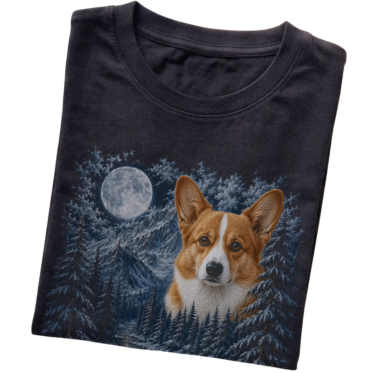 Corgi Forest Moon T-Shirt in Black
