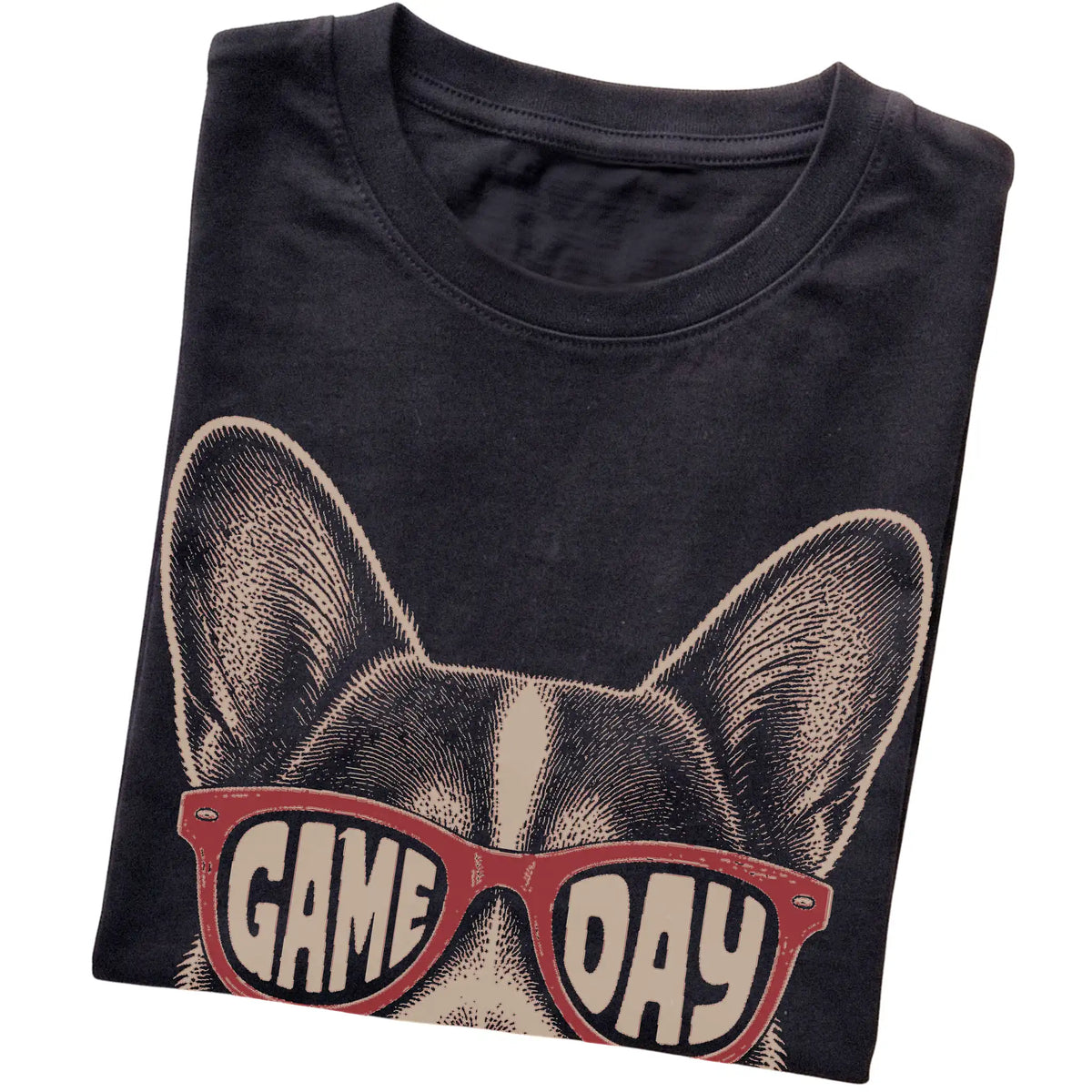 Black Corgi Game Day Sunglasses T-shirt, folded