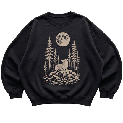Corgi Howling at the Moon crewneck sweatshirt in Black