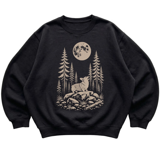 Corgi Howling at the Moon crewneck sweatshirt in Black