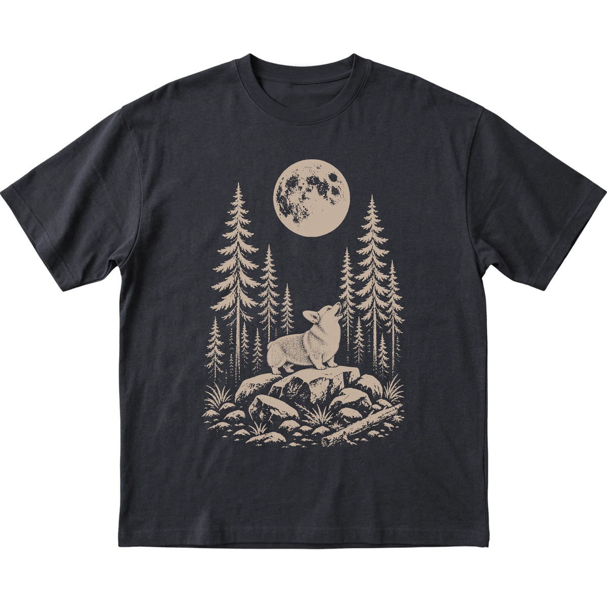 Corgi Howling at the Moon softstyle T-shirt in Black