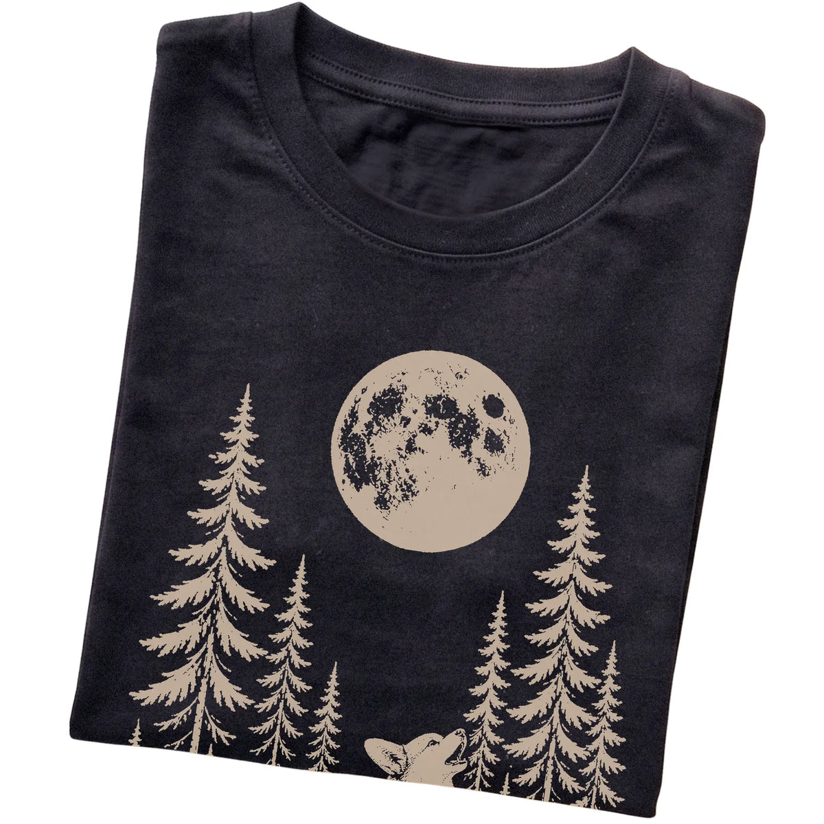 Close view of Corgi Howling at the Moon artwork on Black softstyle T-shirt