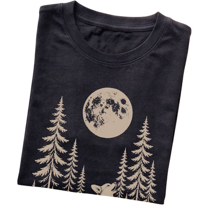 Close view of Corgi Howling at the Moon artwork on Black softstyle T-shirt
